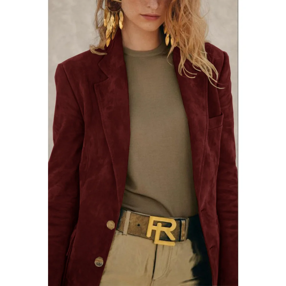 Veste Slim en Faux Daim pour Femme, Blazer Confortable, Mode Décontractée, Vêtements Tendance, Nouveau, 2024