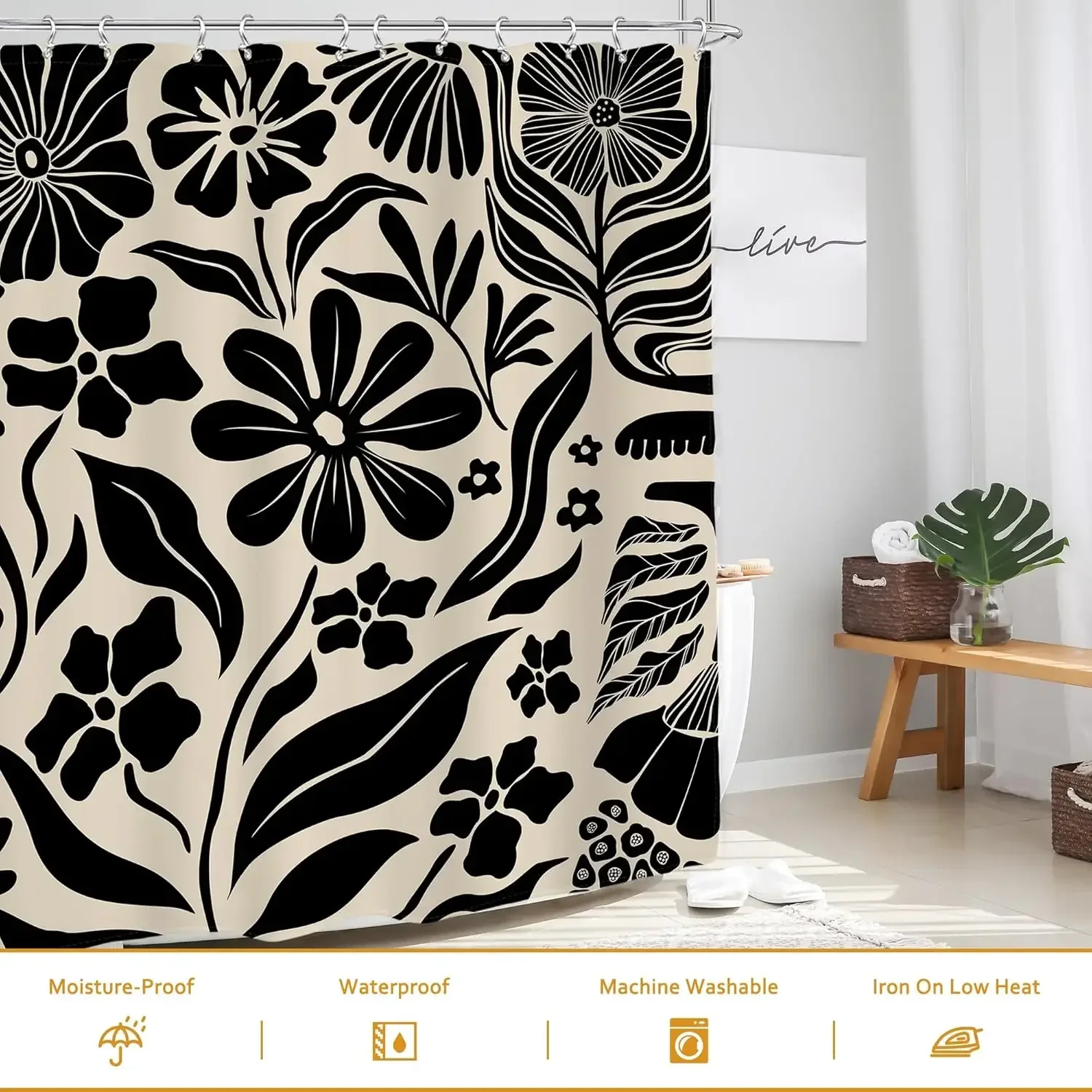 

Винтажная богемная абстрактная черная занавеска для душа с цветочным принтом, современные аксессуары для ванной комнаты, домашняя декоративная занавеска для душа