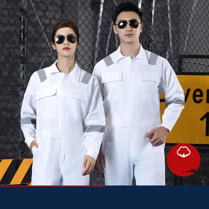 Cotton Work Clothing Hi Vis Reflective Stripe Safety Work Overall Factory Workshop Uniforms Sailor Repairman Coveralls Jumpsuit