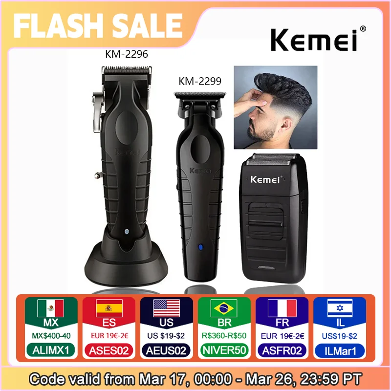 Kemei KM-2296 KM-2299 KM-1102 kit máquina de cortar cabelo profissional barbeador elétrico masculino máquina de corte de cabelo máquina aparador masculino