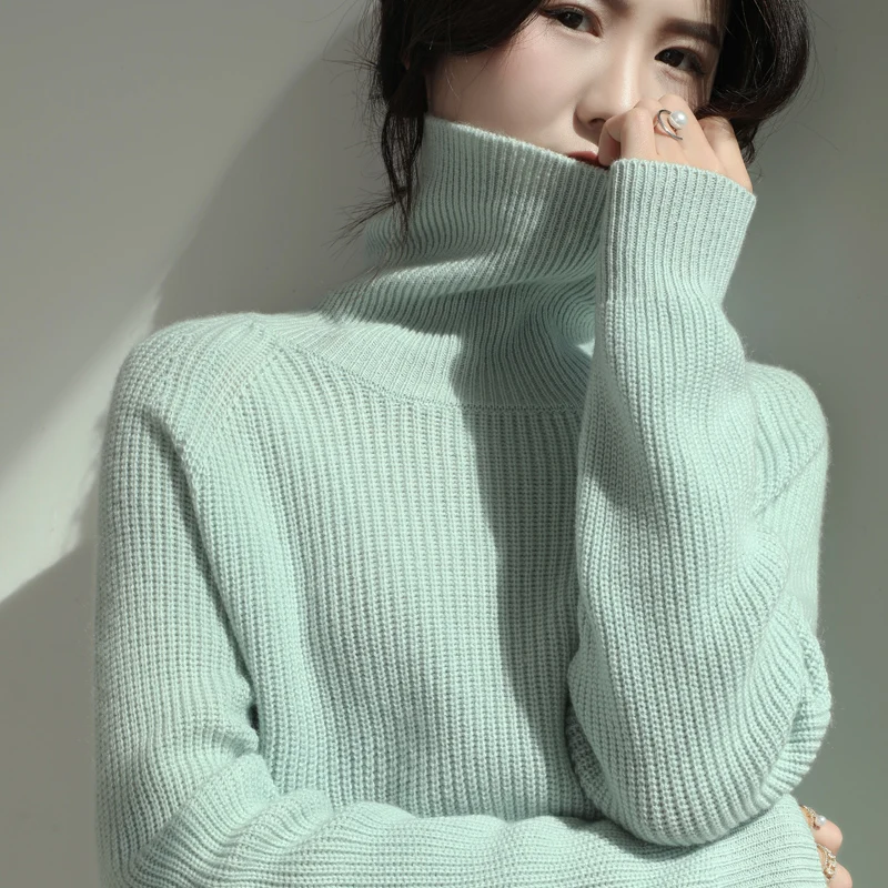 100% Goat Cashmere Sweater Women\'s High neck Pullover Fashion High Elastic Knitting Sweater Autumn Winter Knitting Base Coat