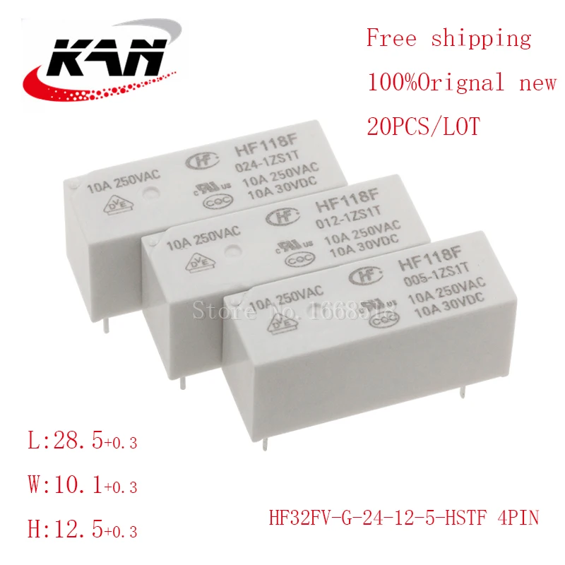 

Free shipping 20pcs relay HF118F-005-1ZS1T HF118F-012-1ZS1T HF118F-024-1ZS1T 5VDC 12VDC 24VDC 10A 250VAC 5PIN Original New