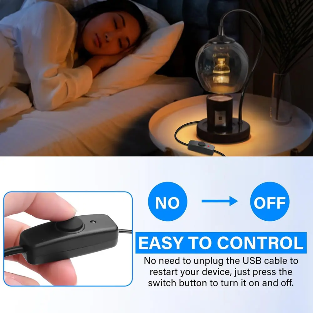 كابل شحن USB صغير 2 في 1 من النوع C / مع مفتاح تشغيل وإيقاف، سلك إمداد الطاقة من النوع C لمروحة USB، شرائط LED، مصباح مكتبي، شريط LED