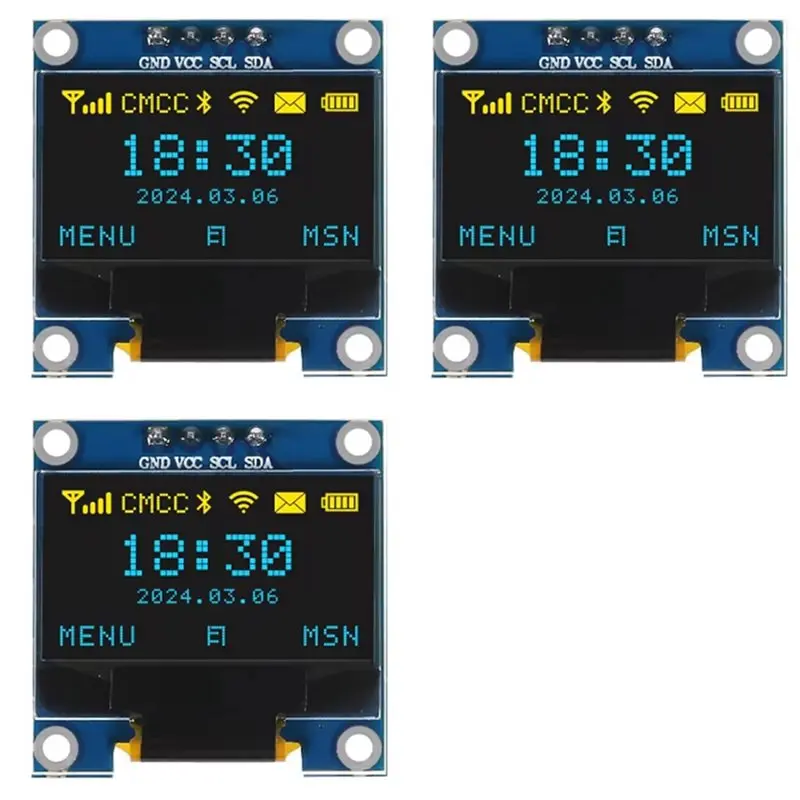 Y43A-3Pcs 0.96 Inch OLED Display Screen Module I2C IIC 128X64 SSD-1306 LCD Screen 3.3V-5V Blue Yellow For ESP32 ESP8266