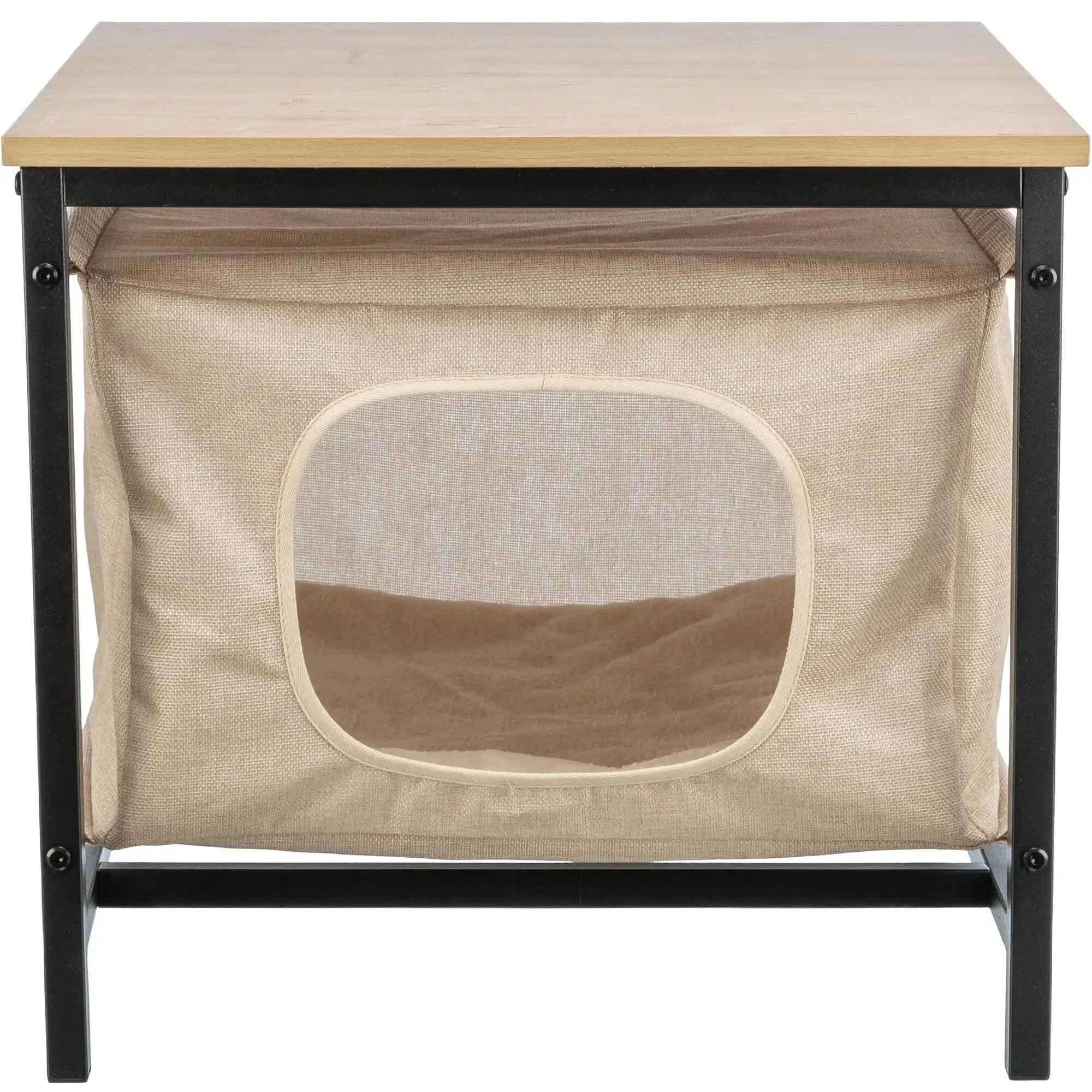 

Indoor Cat Condo, Cat Bed Side Table, Cat Hideaway Cave with Cozy Cushion, Beige