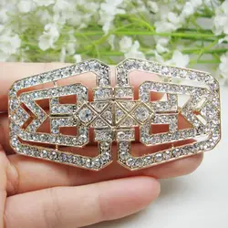 Art Nouveau Flower Crown Woman's Buckle Brooch Pin Clear Rhinestone Crystal