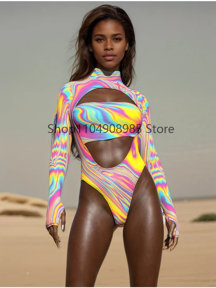 

Electric Euphoria Open-Heart Leotard Rainbow Anime Cosplay Women Halloween Party Costume Slim Fit Swimsuit Bodysuit Stage Suit