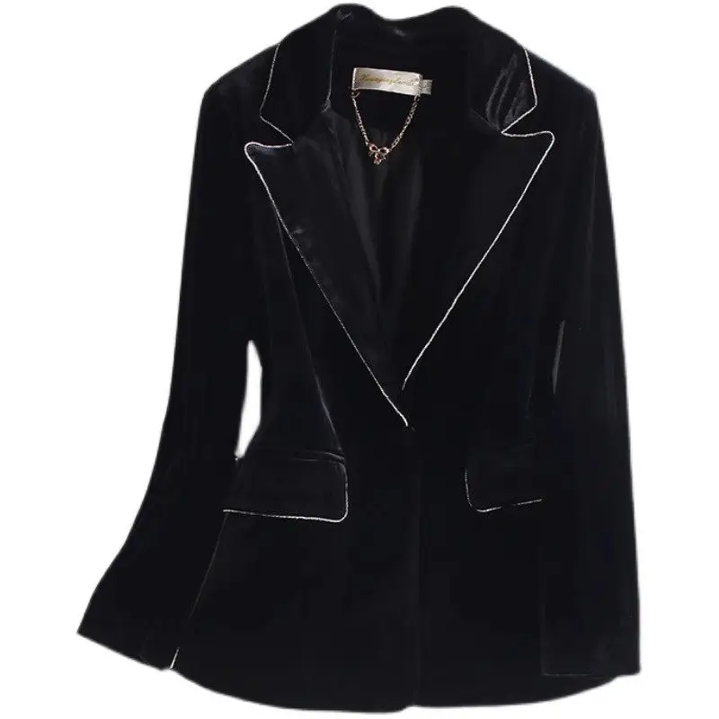 Giacca da abito in velluto nero di fascia alta per donna primavera e autunno temperamento minimalista Slim Fitting OL Blazer Coat Z4482