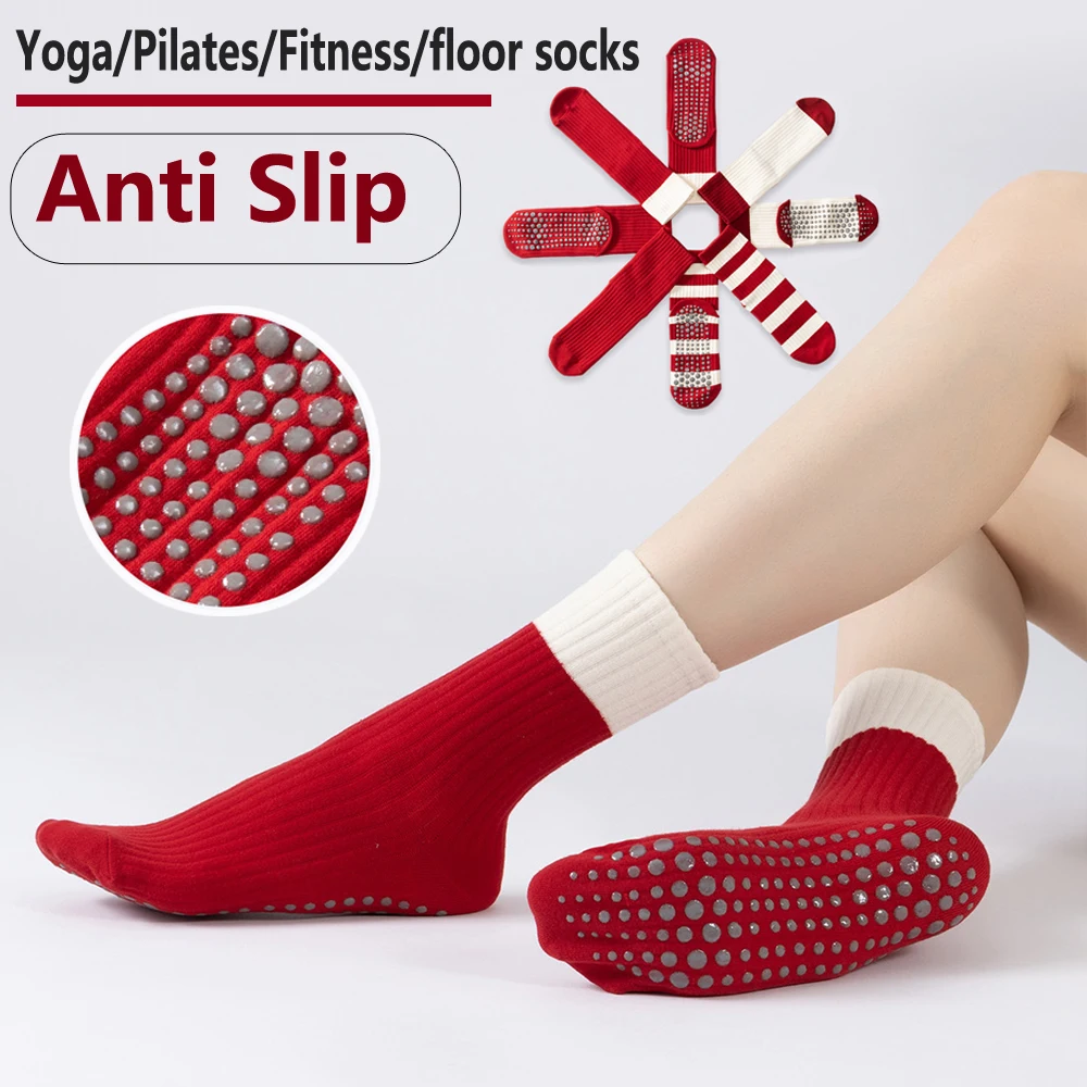 Red Lucky Yoga Pilates socks for women Non-slip Zumba floor sports socks Calf socks Fashion all-match trend socks