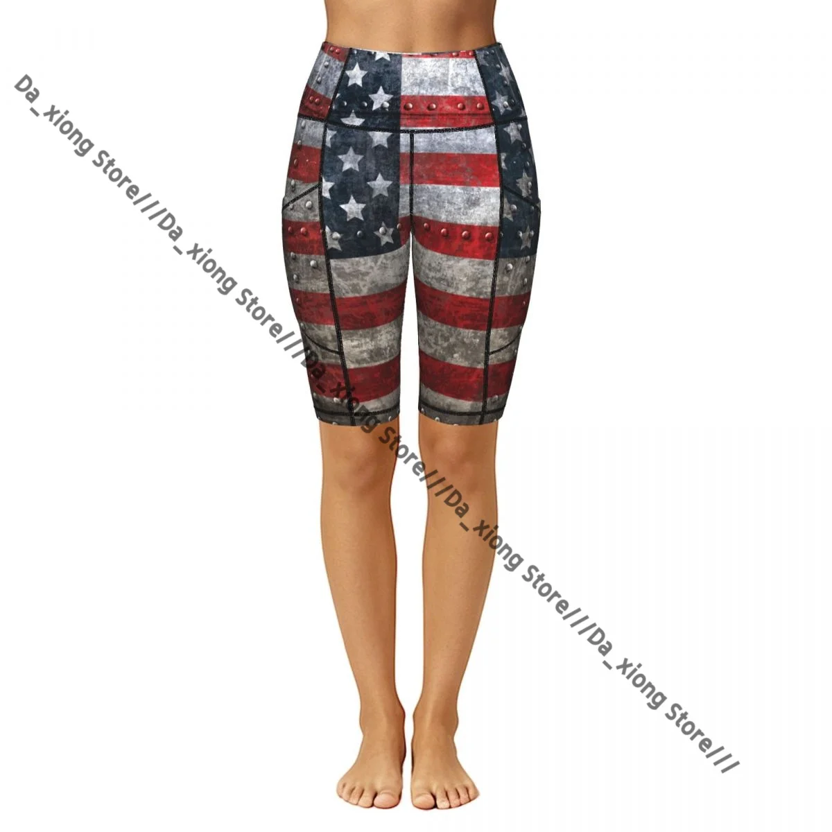 Women High Waist Yoga Shorts Vintage Usa Flag Stretch Hip Lifting Quick Dry Fitness Sports Shorts