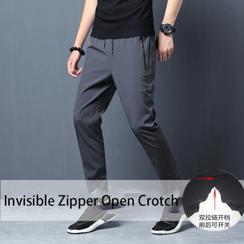 

Men Invisible Zipper Open Crotch Pants Sports Casual Black Plus Size Loose Trousers