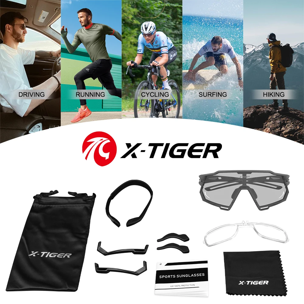 X-TIGER Men Women Cycling Photochromic Glasses MTB Waterproof Goggles Eyewear Outdoor Cycling Mountain Climbing Sports Sunglasse