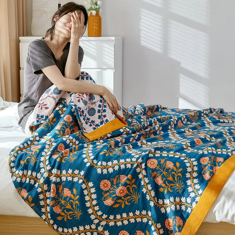 Summer Cotton Blankets Pastoral Style King Size Muslin Gauze Towelling Coverlet Double Bed Blankets Bedspreads On The Beds Sheet