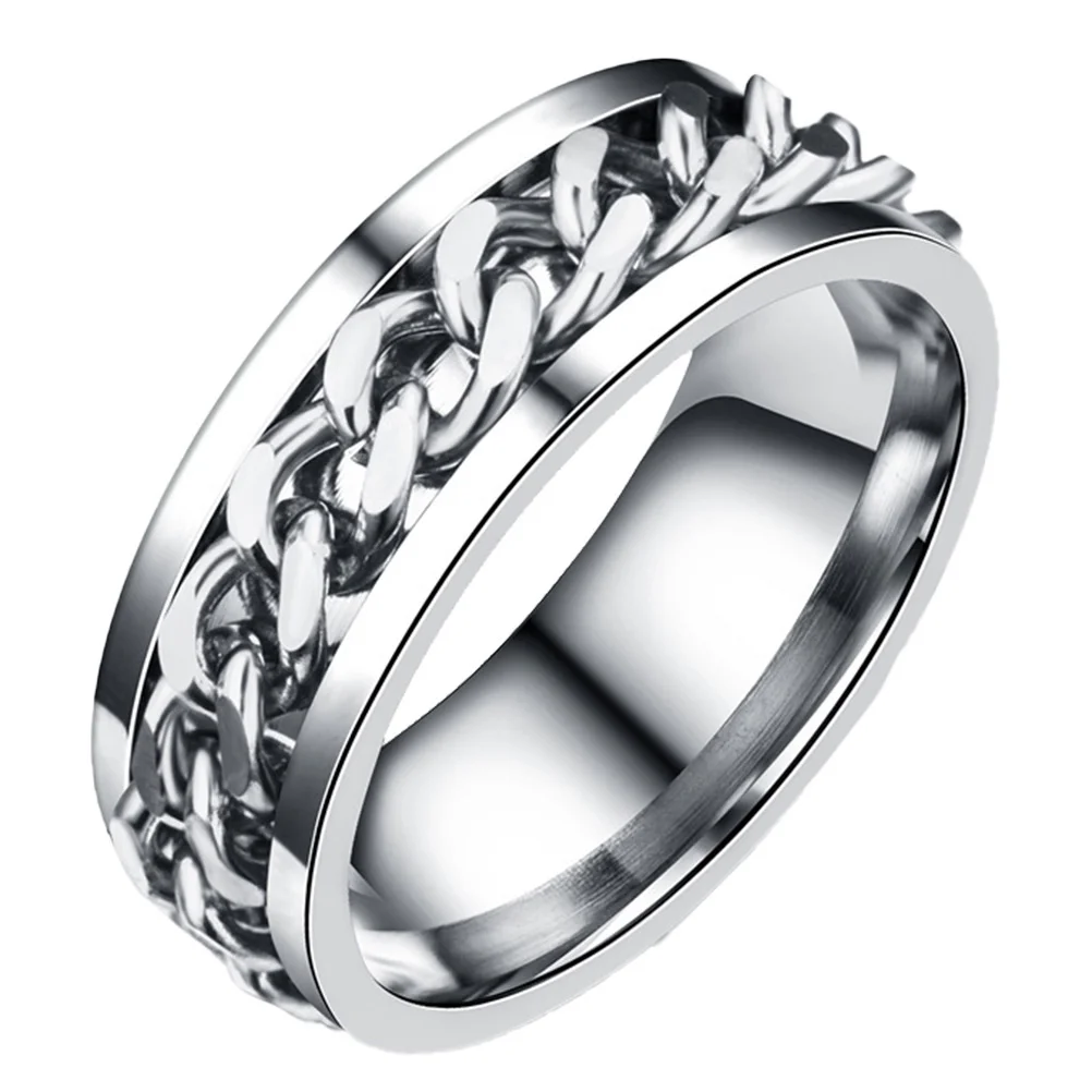 Trendy Spinner Ring For Men Stainless Steel Unique Print Round Finger Ring Fashion Jewelry Gift For Him Boy Size 6