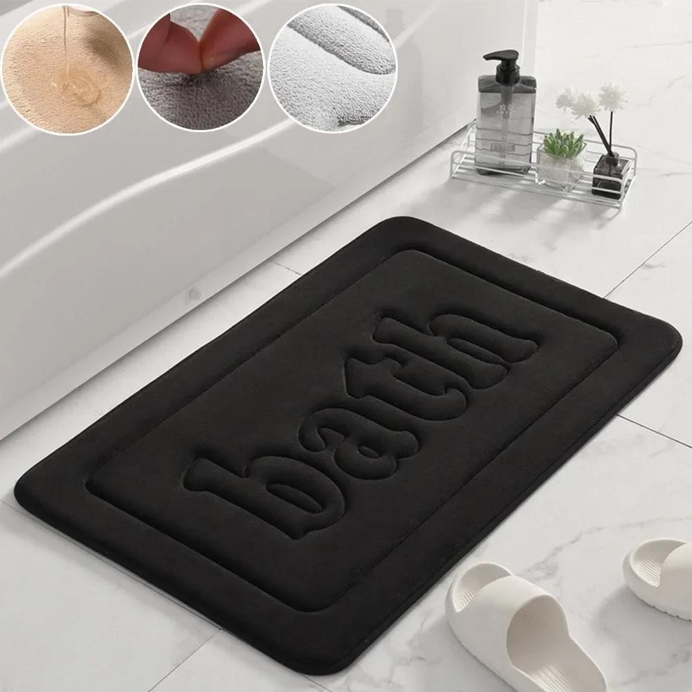 

1pc Memory Foam Bath Mat Anti-slip Door Mat Water Absorbing Bathroom Mat 1.2cm Thick Flannel Fabric Door Carpet Home Decoration