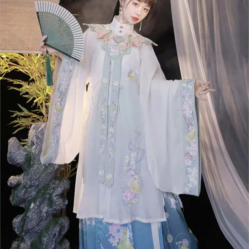 Original Ming Dynasty Hanfu Dress Women Cloud Shoulder Horse Face Skirt Fairy Chinese Style Stand-up Collar Robe Ancient Costume