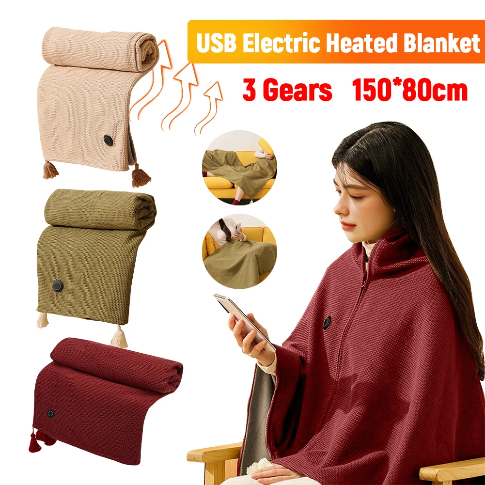 

Wearable Heating Electric Blanket Shawl 3 Heating Levels USB Heated Blanket Shawl Portable Body Warmer Blanket for Home Office