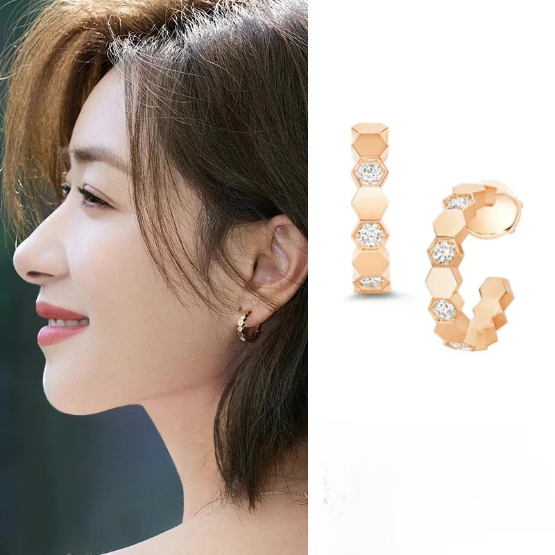 Wanqian Same Sle Earrings Ouyang Nana Honeycomb Circle Earrings Exquisite High-Grade Earrings Elegant Light Luxury 