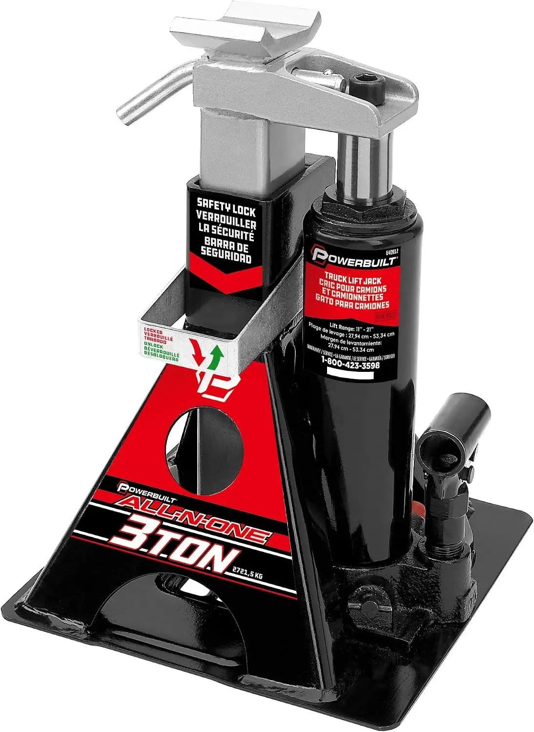3 Ton All-in-One Hydraulic Bottle Jack and Jackstand in One, Compact, Wide Base, 11-21 Inch Range, Eliminates Jackstands, for Tr