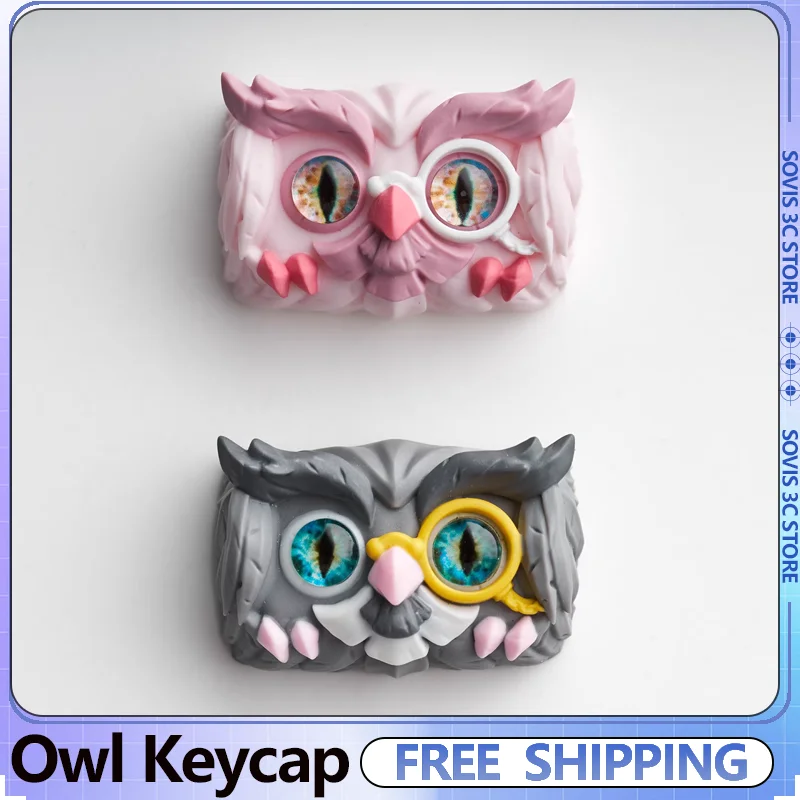 

Оригинальные колпачки для клавиш Pink Owl Artisan, милые аниме-смола, персонализированные колпачки для клавиш ручной работы, колпачки для механической клавиатуры «сделай сам»
