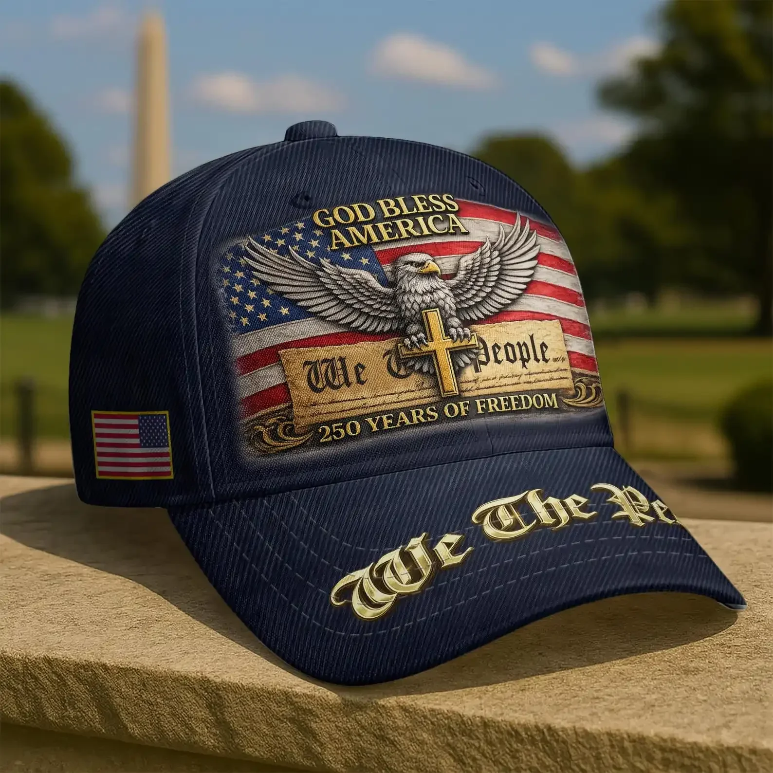 Customization God Bless America Cap, We The People Hat, Christian Patriotic Cap, 250 Years Of Freedom Hat, USA Eagle Cross Gift,