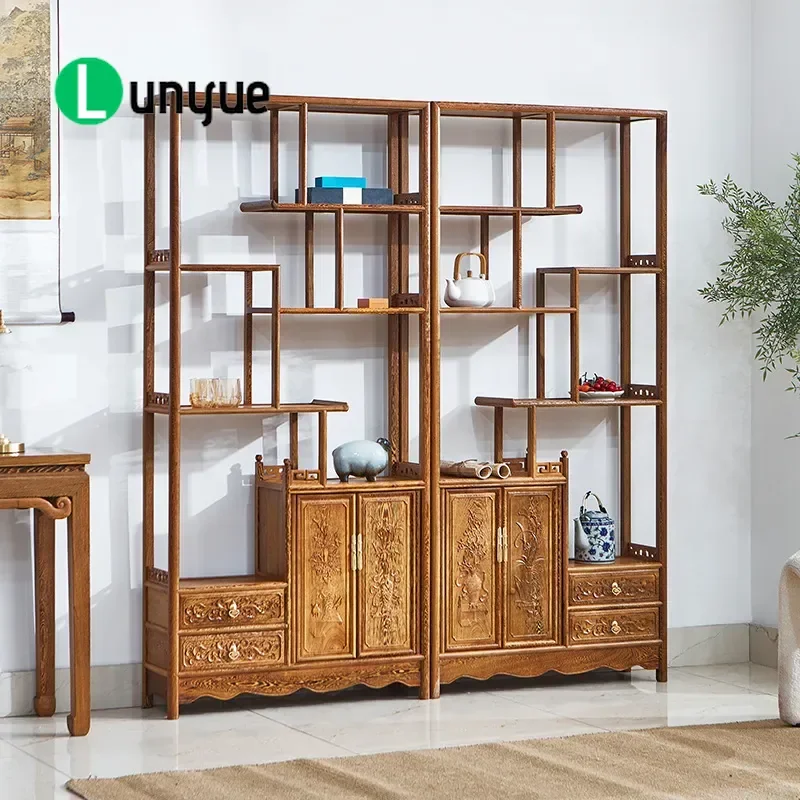 Solid Wood Chinese Mahogany Bogu Frame Chicken Wing Wood Duobao Pavilion Antique Display Stand Living Room Partition Cabinet