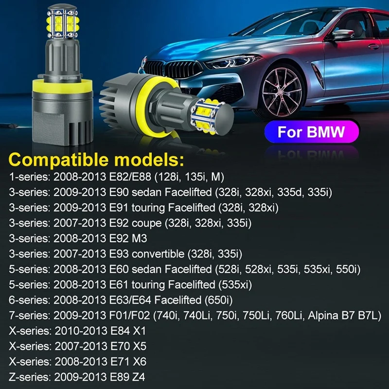 H8 Headlight Bulb 6000K 120W LED Angel Eyes Lights Canbus For BMW E60 E61 E63 X5 E70 X6 E71 E90 E91 E92 E93 M3 E89 E82 Parts