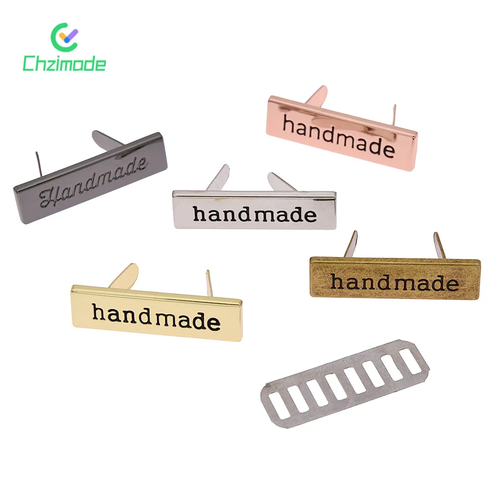 Chzimade 10Pcs Hand Made Metal Labels Tags Handmade Garment Labels for Clothes Jeans Shoes Bags DIY Letter Sewing Crafts