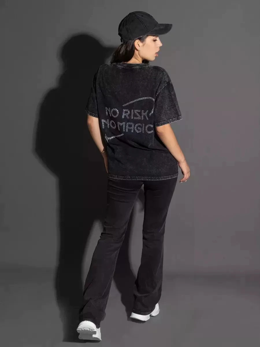 

Retro ort Sve Diamond Letter T-irt Women's Loose Fit Cotton Summer Top round Ne Mid-Length Commute Sle