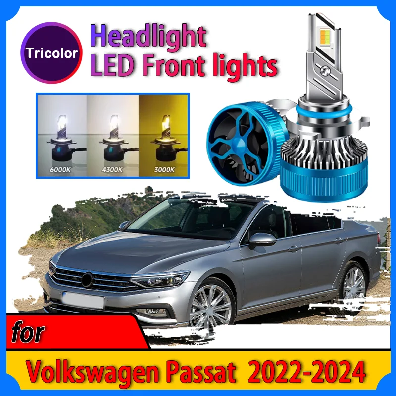 LED Headlight for Volkswagen Passat 2022-2024 Plug and Play Modified lamp Strong white light Three-color adjustment Auto Parts