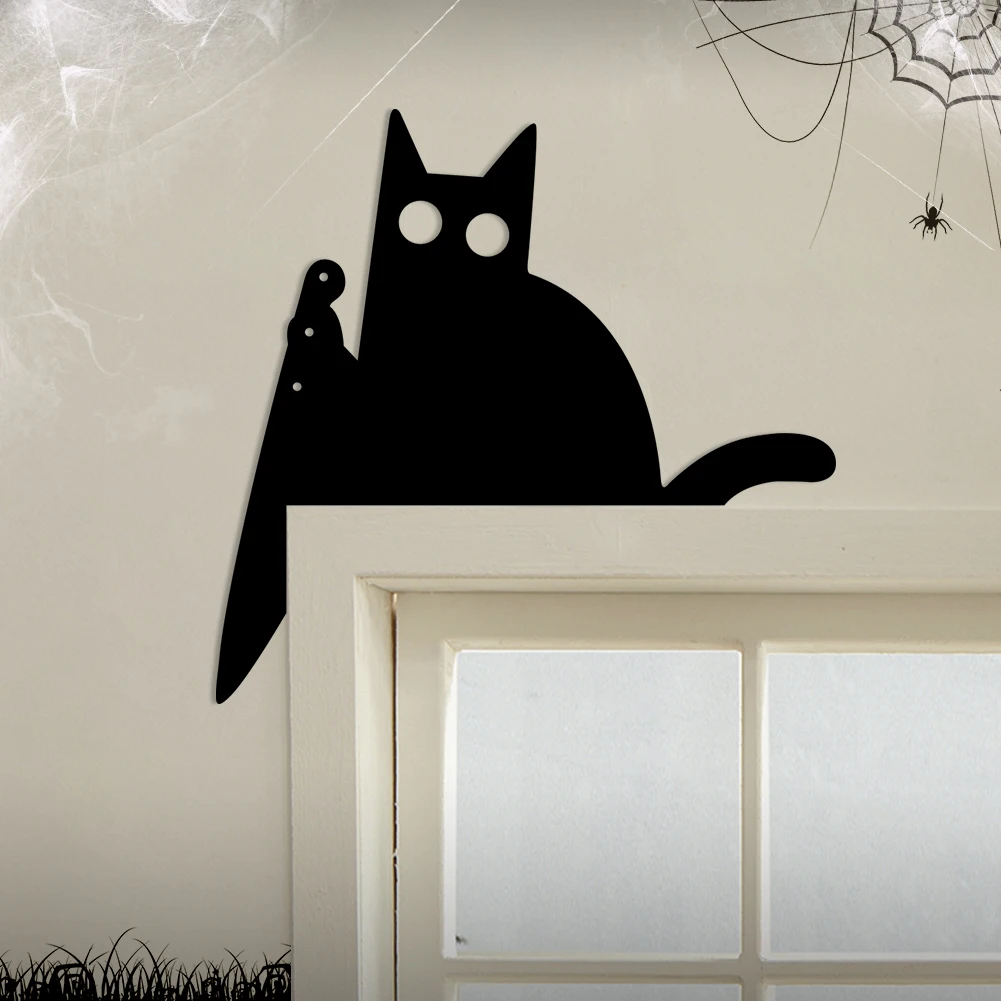 

Black Cat Halloween Door Frame Decoration With Skull Head Pumpkin Hat Cat Ghost Elements Decoration Plate