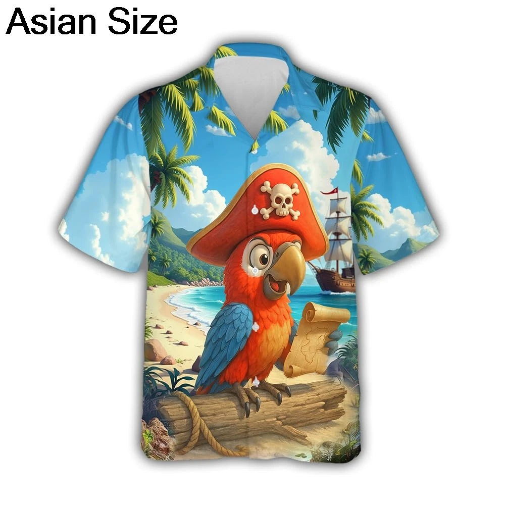 2025 Horror Skull Pirate Graphic Shirts For Men Clothes Harajuku Fashion Cosplay Short Sleeve Goth Hawaii Sailor Parrot Blouses