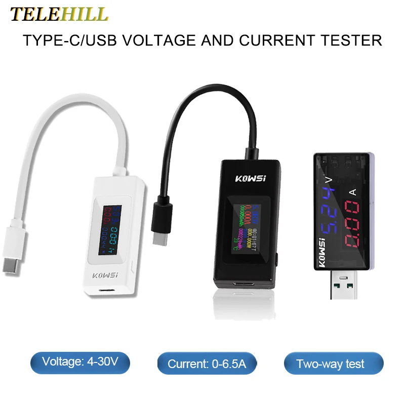 DC Type-C USB Tester 4-30V Voltage Test Meter 6.5A Current Energy Wattmeter Meter Ammeter Indicator Power Bank Charger Detector