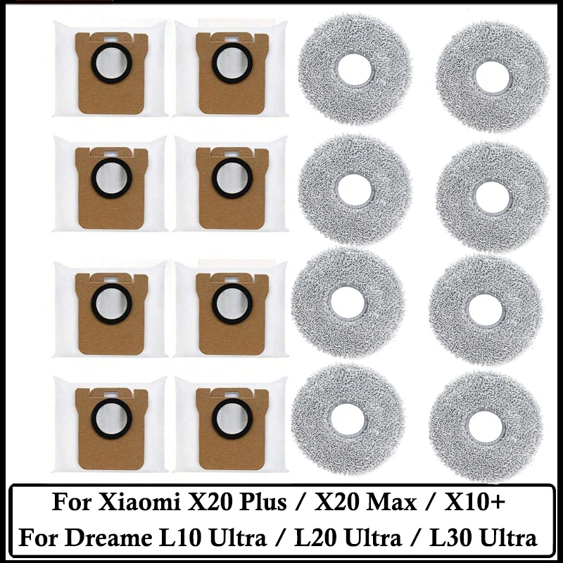Compatible for Xiaomi X20 Plus / X20 Max / X10+, Dreame L10 Ultra / L20 Ultra / L30 Ultra, Mijia M30S / M40 Dust Bag Mop Pads