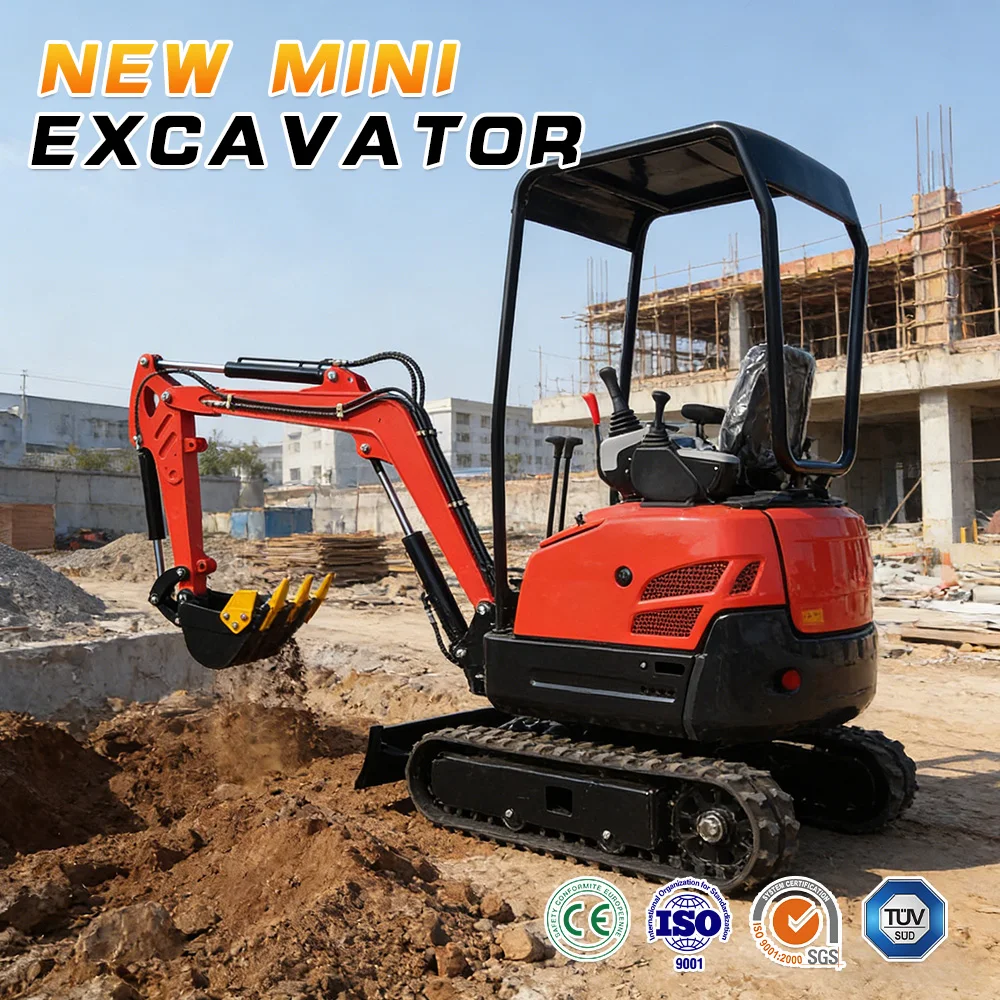 Nueva Miniexcavadora Hidráulica de 1.5 Toneladas, Alta Potencia de Excavación, Sistema Hidráulico Estable, Estructura Duradera, Miniexcavadora de Orugas Pequeña para el Hogar