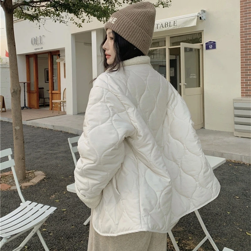 Khaki Color Two Faced Lamb Cashmere Cotton Jacket Popular for Women in Autumn Winter Small Stature 2024 New Loose Popular Style