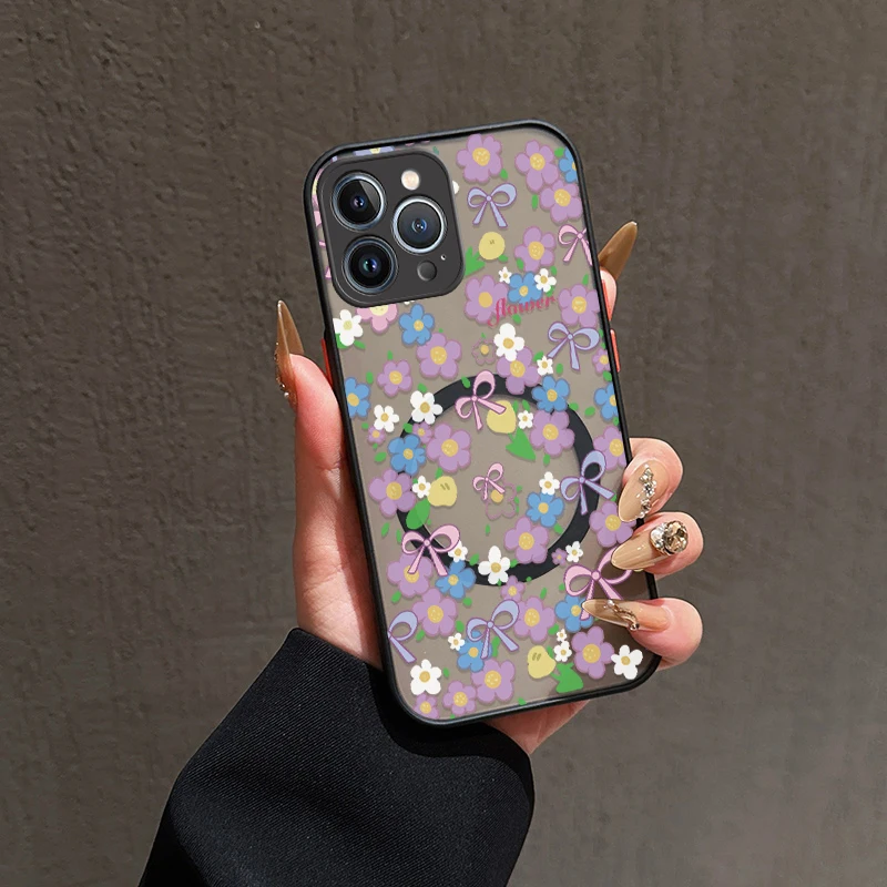 Funda de teléfono transparente con nudos y lazo de flores para iPhone 17 Air Pro 16 15 14 13 12 Pro Max 11 XR XS para Magsafe, funda de silicona suave magnética
