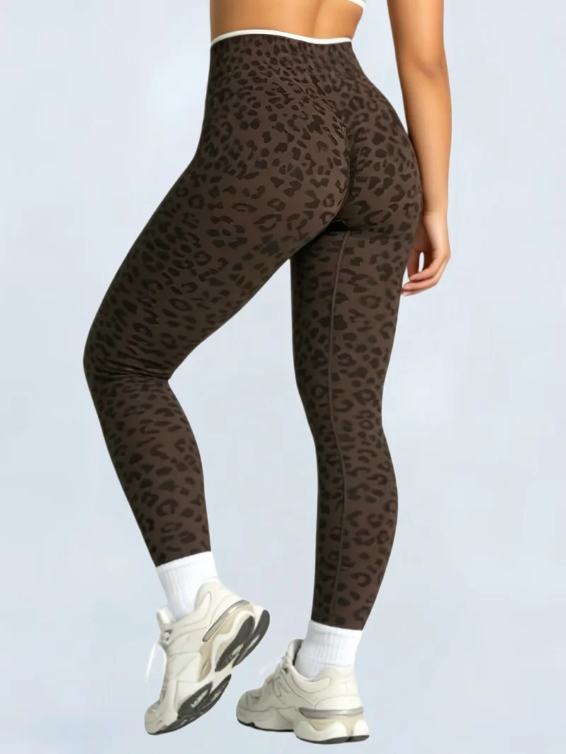 Women Leopard Print Sports Yoga Pants Seamless Scrunch Butt Lifting Gym Legging Tummy Control Fitness Running Workout Leggings