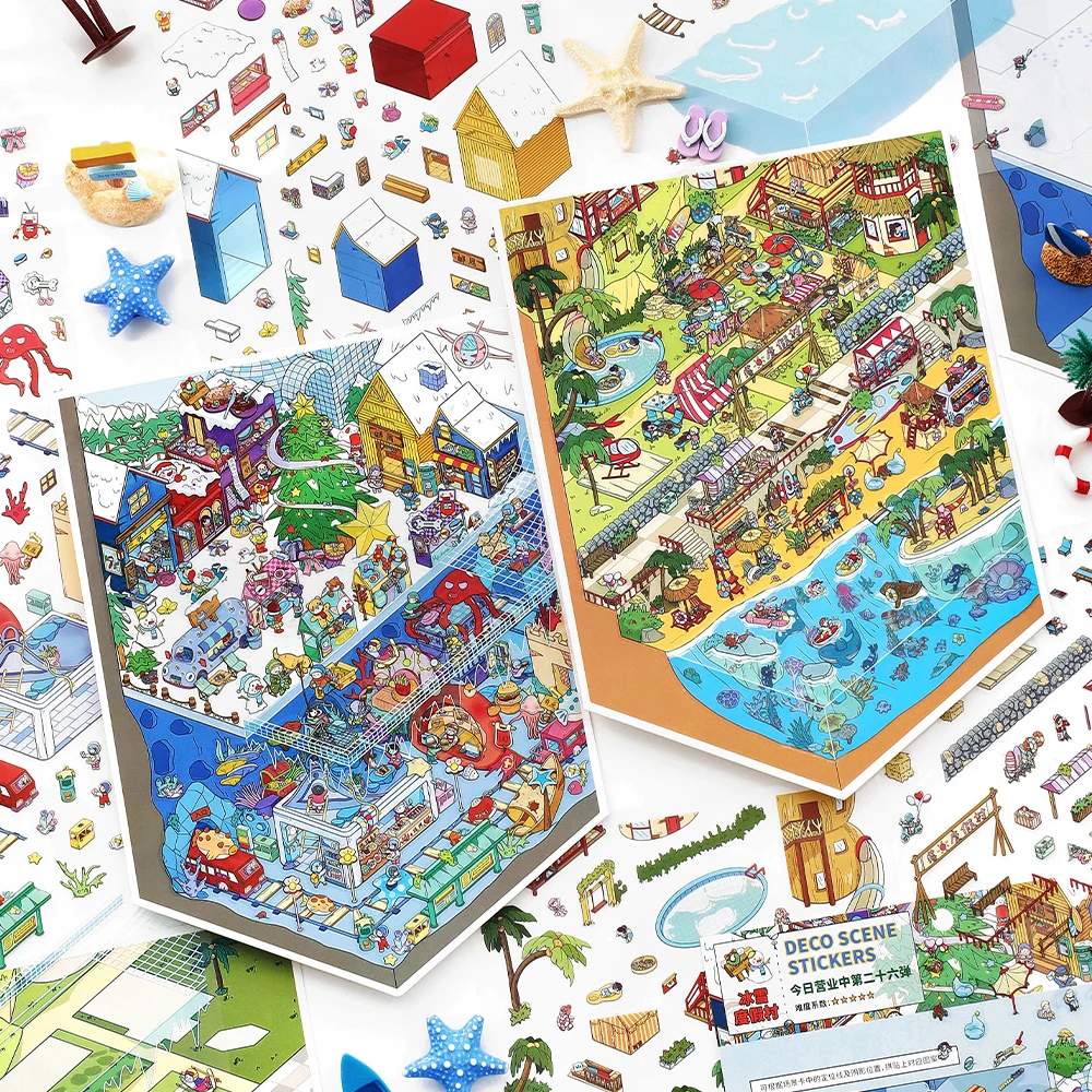 

Card Lover 4 Pcs [Today Business Series] 3D Landscape Stickers Ice Snow Resort Sunset Resort Simple Style Stationery Supplies