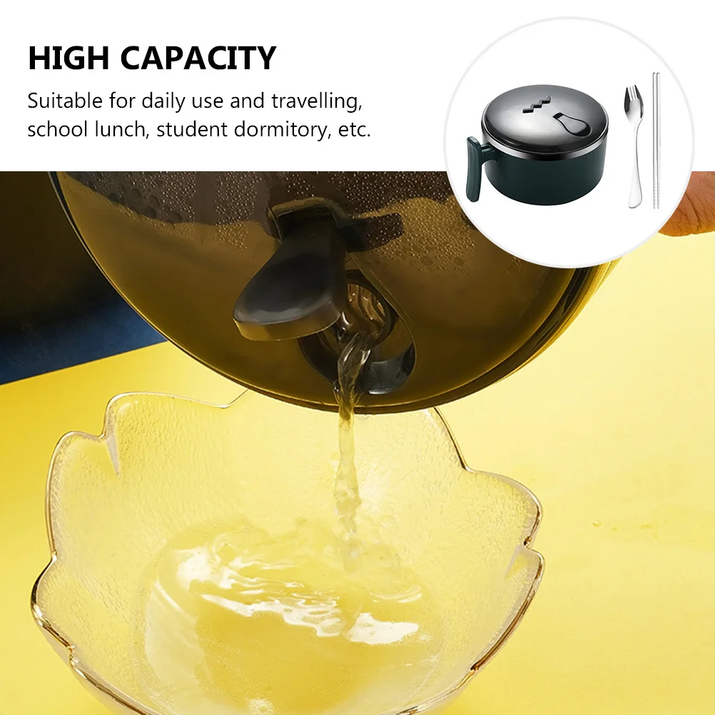 

1Pcs Stainless Steel Noodle Bowl with Handle Lid Heat Insulation Lightweight Food Serving Bowl for Home Work School Outdoor Use
