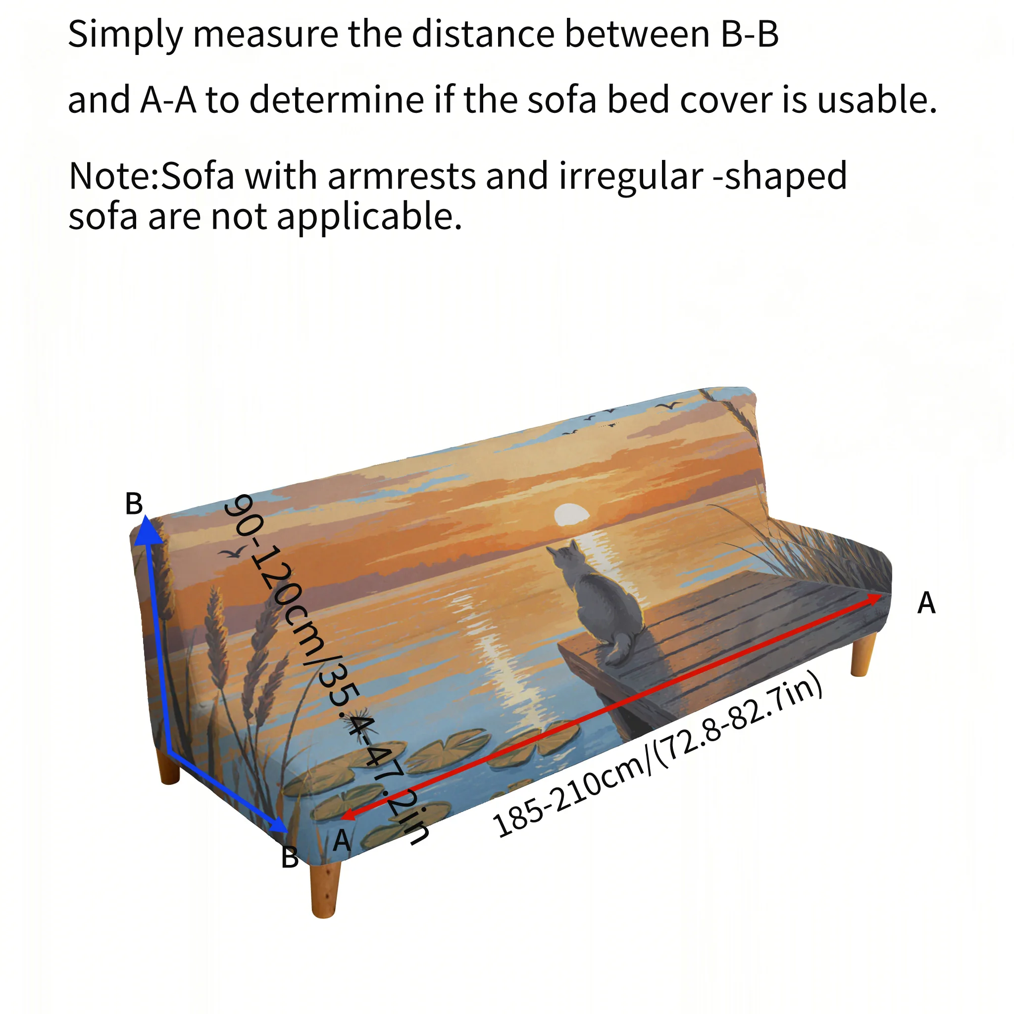 Armrest-free stretch-printed sofa bed cover, natural scenery pattern, dustproof machine-washable sofa bed cover