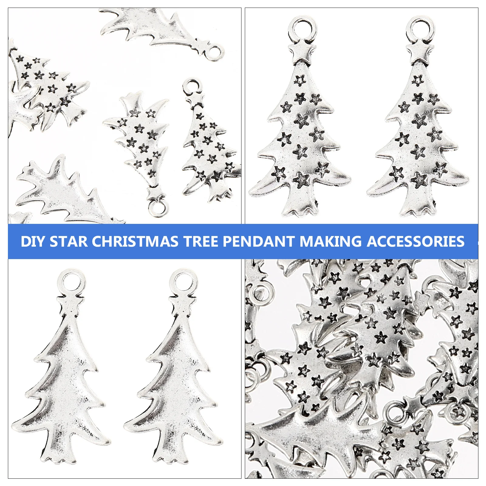 

100Pcs DIY Christmas Tree Star Jewelry Charms Alloy Pendants for Bracelet Necklace Keychain Decoration Accessories