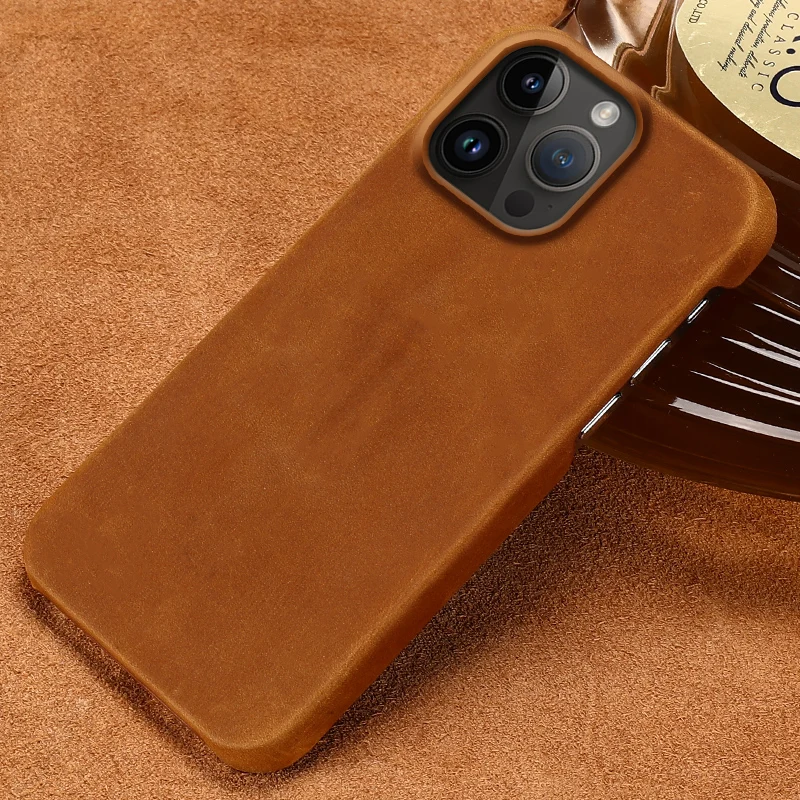 Genuine PULL-UP Leather Phone Case for iPhone 15 14 13 Pro Max 15 Pro Max 14Pro 15pro Crazy Horse Cover