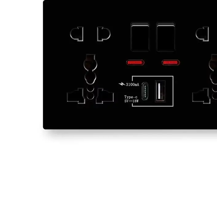 18W Type-C Fast Charge Wall Outlet 13A Smart Quick Charge Interface Universal Dual Socket Switch Control Type-C USB Port Socket