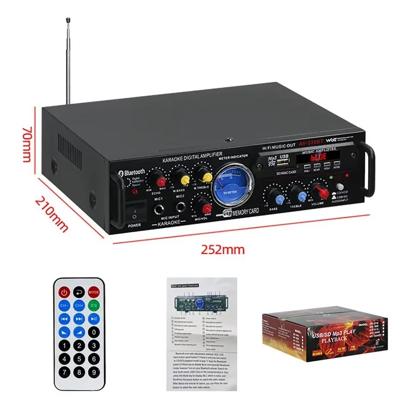 Multifunctional Bluetooth Amplifier with Remote Control Home Plug-in Car Onboard Professional Amplifier HiFi Digital Amplifier