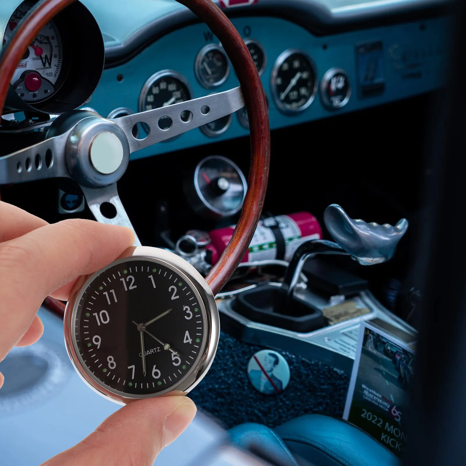 

Mini Car Dashboard Clock Black Luminous Pointer Easy Install Adhesive Auto Interior Digital Dash Clock for Driving Safety Night