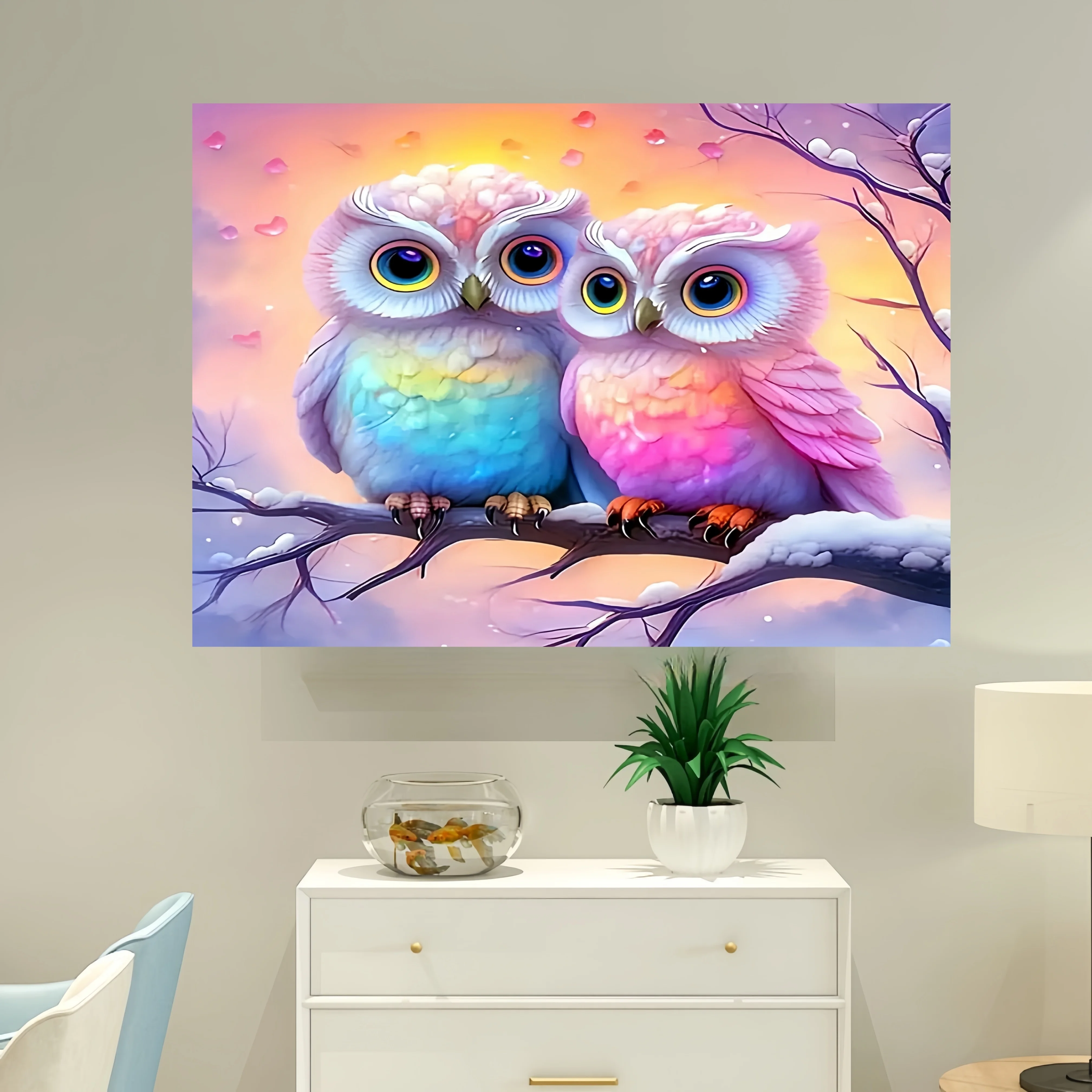 

1000 шт. головоломка с совой - яркие совы с радужными перьями на снежной ветке, толстый и прочный белый картон, идеально подходит для семейной игры Ni