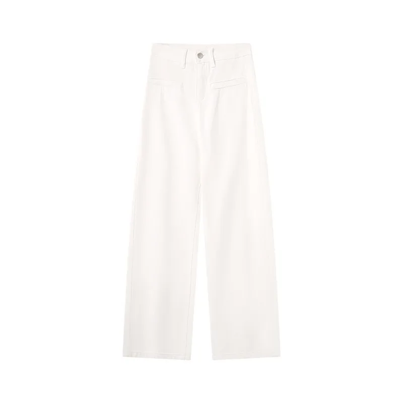 Spring Summer Lady Girl White American Wide-leg Jeans Women Mid-rise Loose Fit You Look Taller and Slimmer Shapes The Legs Jeans