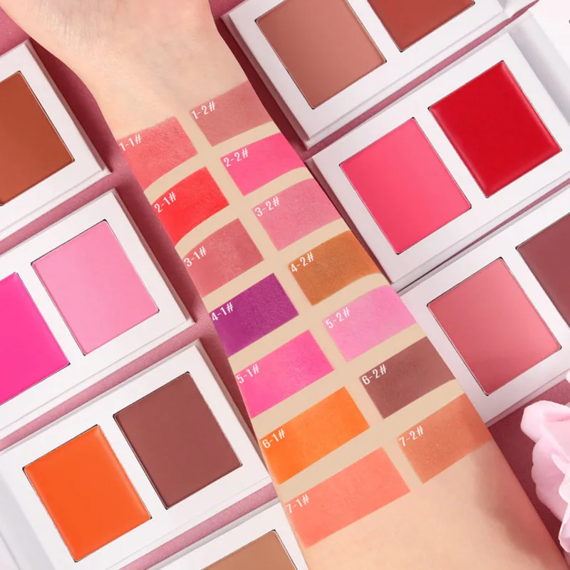 Two-color Blush Cream Body Powder Compact, Matte Cream Blush Mud Blush Cream