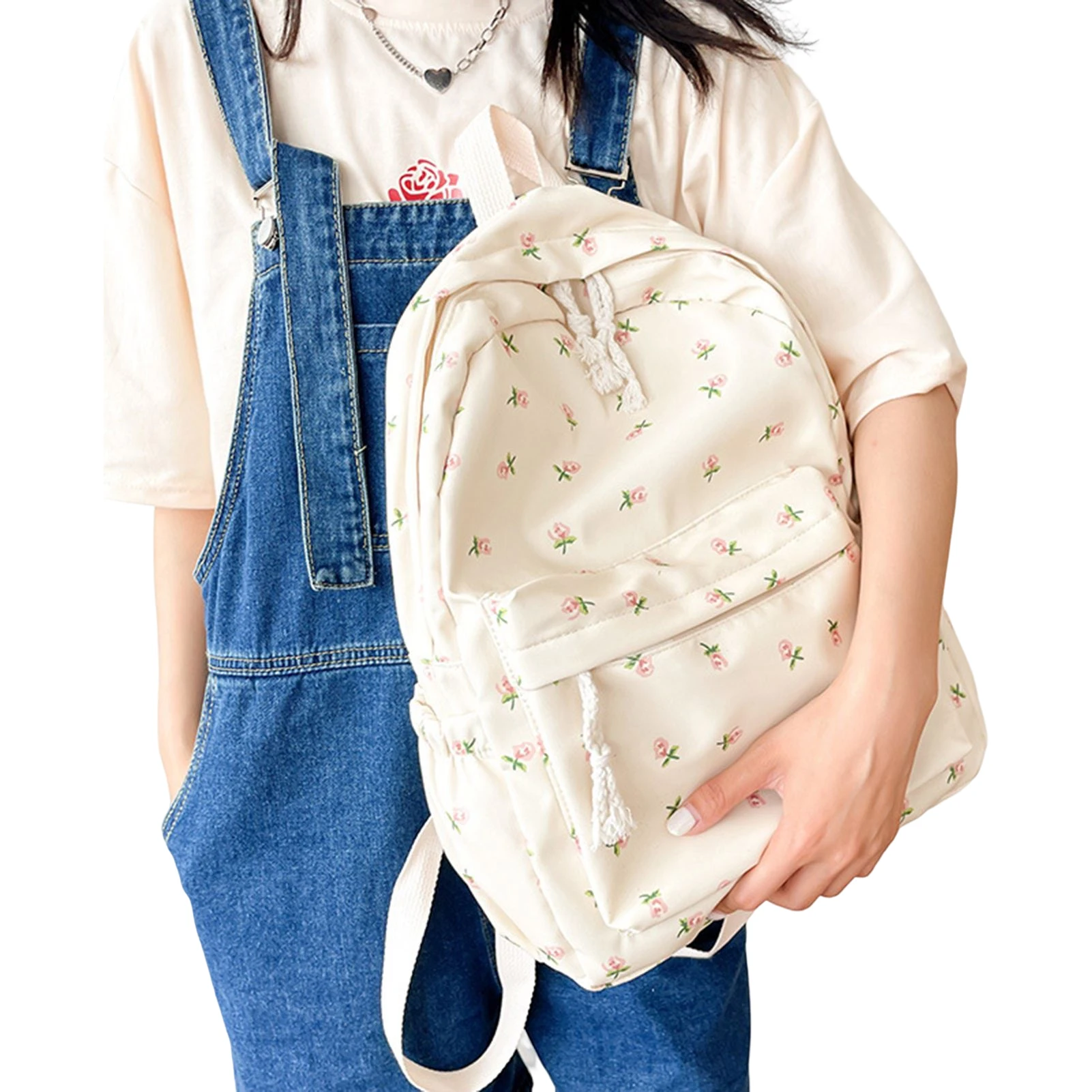 Flower Printed Backpack School Bags Lightweight Portable Bag for Shopping Outdoor Activities